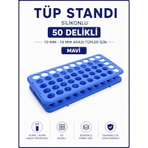 Tüp Standı Silikonlu 10 Mm-18 Mm Arası Tüpler İçin - 50 Delikli Mavi