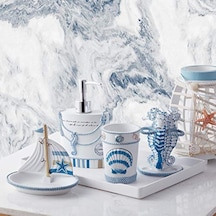 Sweet Home Collection Dekoratif Güzel Tasarımlar Banyo Dekoru, Reçine, Plaj Yaşamı, 4 Parça Set Çok Renkli