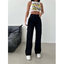 Lavajeans Siyah Solmaz Altı Cep Kargo Pantolon Yüksek Bel Wide Leg Siyah Bej