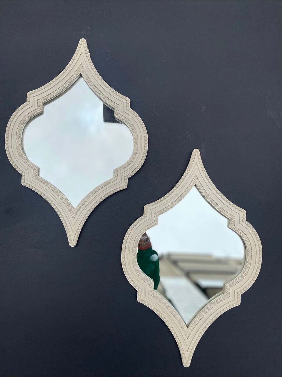 Dekoratif Polyester Ikili Damla Ayna Takımı Krem