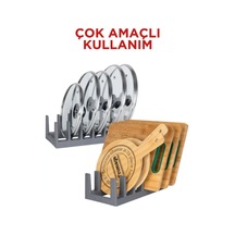 1 Adet Tencere Kapağı Organizeri - 6 Bölmeli Tencere Kapak Rafı Antrasit- Ecolux Plastik Gri Diğer