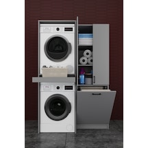Çamaşır Makinesi Banyo Dolabı Takımı Sepetli %100 Mdf Çekmeceli Çok Amaçlı Kurutma Dolabı Bt01 Kül Gri