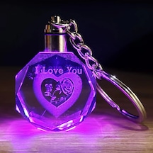 I Love You İçinde Gül Renk Değiştiren Kristal Anahtarlık Mor