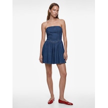 Koton Pamuklu Straplez Kalp Yaka Kolsuz Korse Detaylı Mini Denim Elbise Koyu İndigo 6sal80040md Indigo
