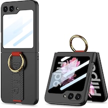 Galaxy Z Flip 6 Kılıf Kamera Korumalı Yüzüklü Karbon Tasarımlı Zore Flip Ring Kıpta Kapak