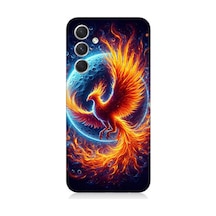 Samsung Galaxy A14 Uyumlu Alevlerin İçinde Dönüşüm Anka Kuşu Desenli Silikon Kılıf Çok Renkli
