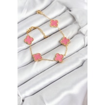 316l Çelik Gold Zincir Pembe Yonca Renk Bileklik - Lisinya Çok Renkli