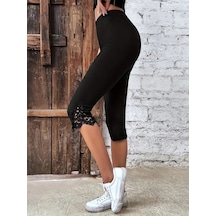 Ahes Shopping Kadın Yüksek Bel Dantelli Dalgıç Tayt SiYAH