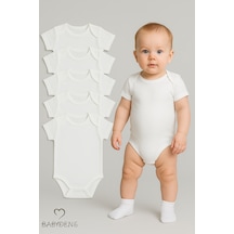 Babyden's 5 Li Set Kısa Kollu Bebek Zıbın %100 Pamuk Çıtçıtlı Body Beyaz Unisex Bebek İç Giyim 03-12ay Beyaz