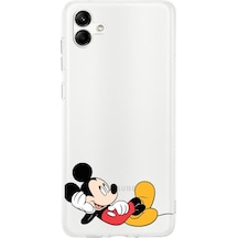 Samsung Uyumlu Galaxy A04 Kamera Korumalı Kapak Mickey Mouse Tasarımlı Şeffaf Kılıf Şeffaf