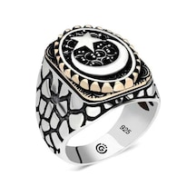 Gümüş Ay Yıldız Oval Erkek Yüzük (546038622)