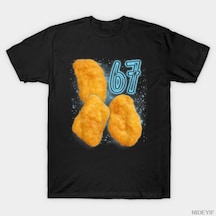 Flood Of Style Chicken Nugget Lover 67 Meme Six Seven T-shirt Erkekler Kadınlar İçin % 100% Pamuk T Shirt Kı Siyah