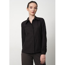 Pera Moda Kadın Slim Fit Pamuklu Ofis Gömleği Siyah