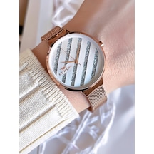 Ferro Hasır Kordonlu Rose Gold Kararmaz Renk Atmaz 3 Atm Özel Tasarım Kadın Kol Saat Bf21153cwt-c