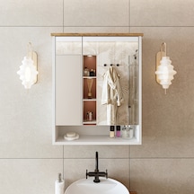 Banos Banyo Kulpsuz 2 Kapaklı Beyaz Mdf 62Cm Aynalı Banyo Üst Dlp Atlantik Çam - Beyaz