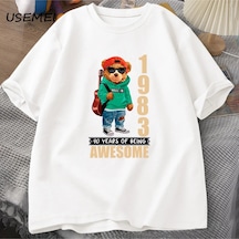 Flood Of Style 1983 Yılında Yapılan 40 Yıl Müthiş T-shirt Oyuncak Ayı 40th Doğum Günü Partisi T Shirt Erkekl Beyaz