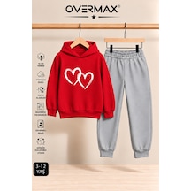 Overmax Çift Kalp Baskılı Çocuk Kapüşonlu Sweatshirt Eşofman Takımı 3-12 Yaş Kırmızı Üst-gri Alt - 923598938 Kırmızı Üst-gri Alt