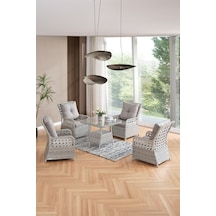 Duru 4 Kişilik Rattan Bahçe Balkon Mutfak Masa Takımı Gri