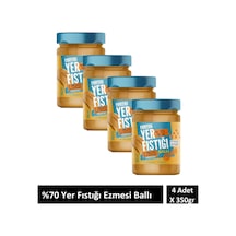 Katkısız Ballı Parçacıklı Yer Fıstığı Ezmesi %70 Fıstık %20 Bal 4 Adet X 350gr