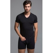 Thermoform Bambu Erkek V Yaka Fanila Ve Şort Seti Siyah