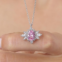 Mia vento Pink Taşlı Prenses Yıldızı Vintage Gümüş Kolye