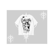 Tarzsokak Cute Kitten Yazılı Sevimli Kedi Baskılı Oversize Tshirt Beyaz