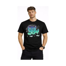 Herkesemoda Enjoy Yazı Detaylı Basic Erkek T-shirt Siyah