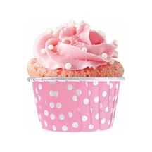 Muffin Cupcake Kek Kalıbı Kapsülü Pembe Renk Beyaz Puantiyeli Özel Pet Kapsül 20'li Goldcakes