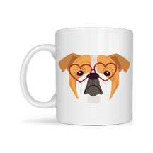 Vaveni Kalpli Gözlüklü İngiliz Bulldog Tasarımlı Porselen Kupa Model 52 Sevimli Köpek Desenli Kahve & Çay Kupası Arz Çok Renkli