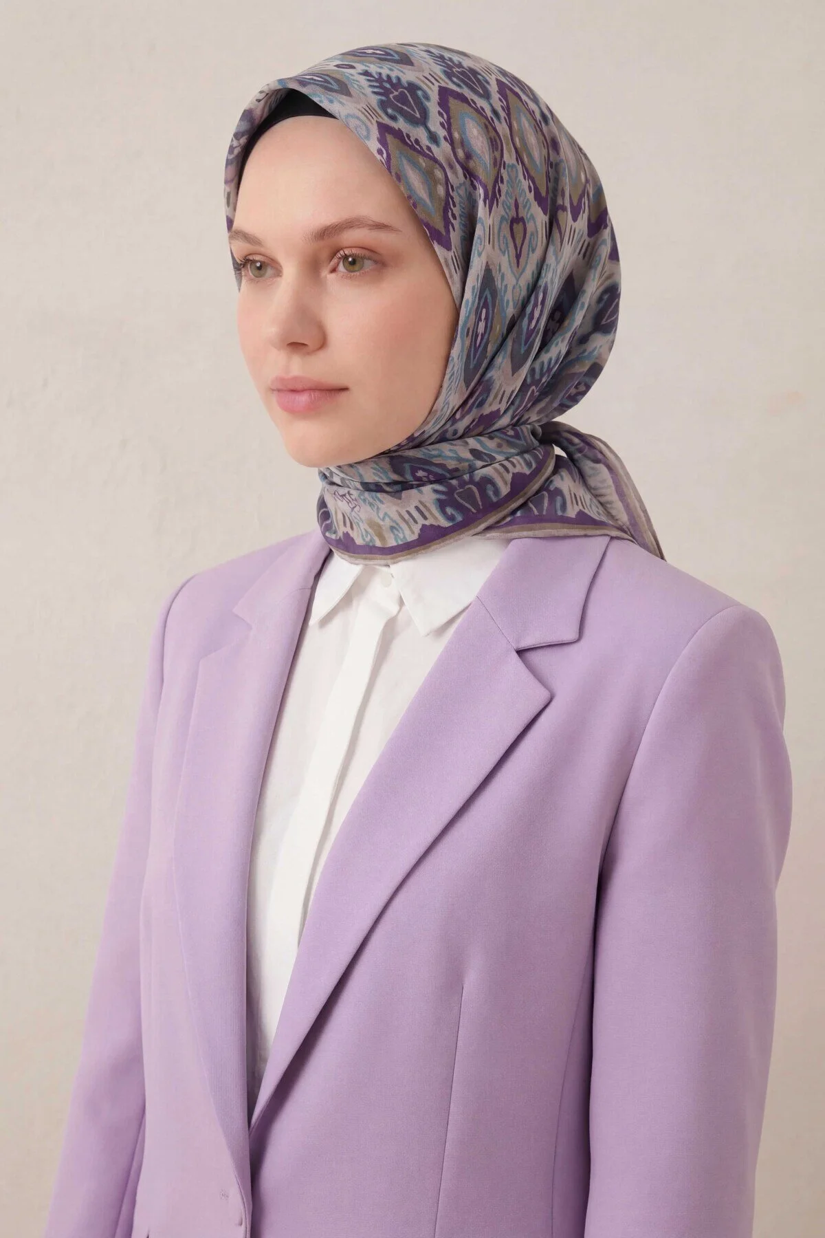 Silk Home Pamuk Karışımlı Soft Eşarp Baklava Desen Krem 90x90