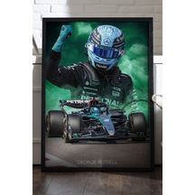 George Russell Siyah Ahşap Çerçeveli Poster, Dekoratif Formula 1 Duvar Tablosu