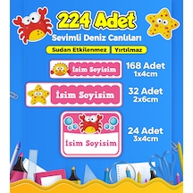 Sevimli Deniz Canlıları Temalı Okul Kreş Kişiye Özel İsim Etiket Seti - Model 135 Çok Renkli