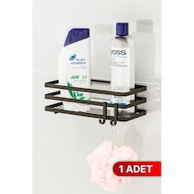Banyo Düzenleyici Şampuanlık Sabunluk 1 Adet Lamalı Yapışkanlı 2 Askılı Duş Rafı Organizer Siyah