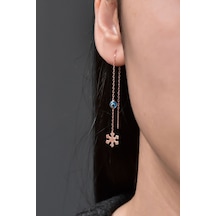 925 Ayar Gümüş Kartanesi Zincir Cam Göz Kadın Küpe