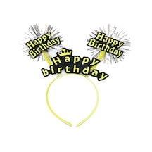 Happy Birthday Püsküllü Neon Sarı Renk Doğum Günü Tacı 22x19 Cm "