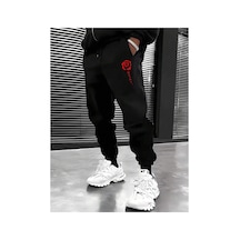 Tarzsokak Hypemode Floral & Letter Graphic Drawstring Waist Eşofman Altı Siyah