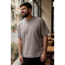 Tommylife Koyu Bej Basic Kısa Kol O Yaka Büyük Beden Erkek T-shirt - 88072 Koyu Bej