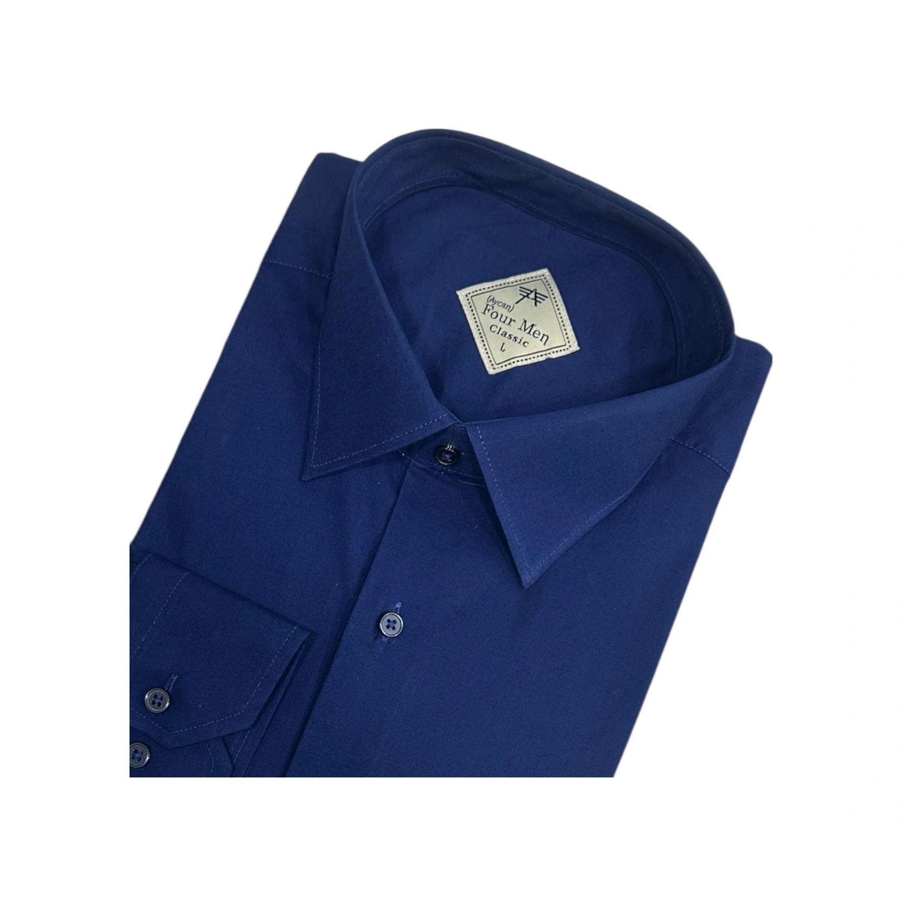 Klasik %100 Cotton Uzun Kollu Terletmeyen Kışlık Flanel Kumaş Lacivert Gömlek Regular Kalıp -10395 Lacivert