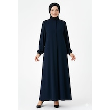 Medine İpeği Mevlana Kesim Cepli Kuşaklı Bol Ferace 4000-lacivert Lacivert