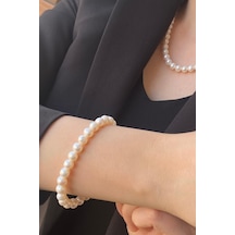 7,5 Mm Sıralı Doğal İnci Bileklik 22 Cm Gold Sarı Altın