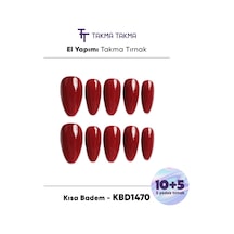 15'li Bordo Kısa Badem Kbd1470 - Tekrar Kullanılabilir El Yapımı Protez Takma Tırnak Xs