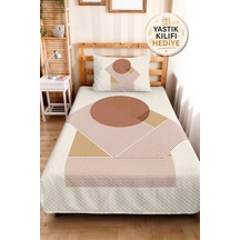 Bej Geometrik Boho Genç Odası Tek Kişilik Pike Takımı - Terracotta 160x220 Cm Kapitone Yatak Örtüsü Naif Örtü Serabı