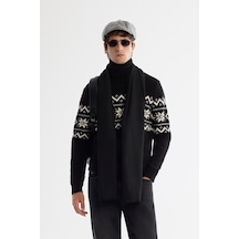 Avva Erkek Siyah Tam Balıkçı Yaka Kar Desenli Soft Touch Triko Regular Fit Kazak A42y5147