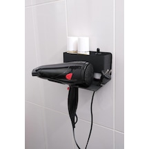 Siyah Metal Yapışkanlı Saç Kurutma Askısı, Yapışkanlı Banyo Düzenleyici Organizer Fön Makinelik