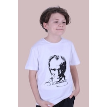 Panios Kids Atatürk-ayyıldız-imza Baskılı Unisex Çocuk Kısa Kollu T-shirt Beyaz - Kırmızı