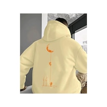 Herkesemoda Arka Desen Baskılı İçi Polarlı Kapüşonlu Sweatshirt Bej
