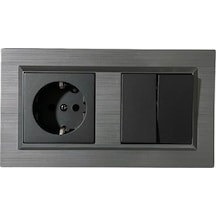 Ovivo Quantum Manyetik Gri+siyah Komütatör + Topraklı Priz + 2li Çerçeve