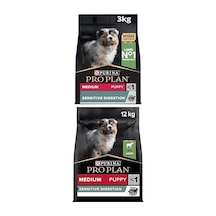 Pro Plan Puppy Sensitive Digeston Kuzu Etli Yavru Köpek Maması 12 Kg+ 3 Kg