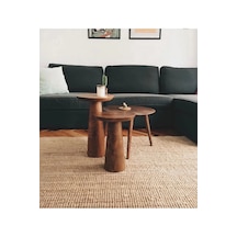 Wood Wooden Ahşap 2'li Set Fitilli Mantar Yan Sehpa Koyu Ceviz