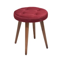 Ankhira Ahşap Ayaklı Tabure (Bordo Renk-Ceviz Ayaklı)